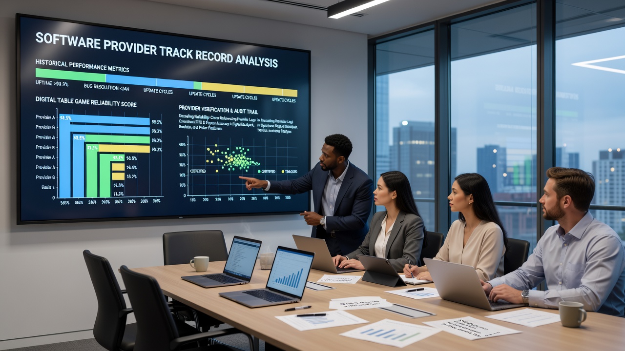 Detailed charts comparing digital table game providers on fairness audits and player retention data