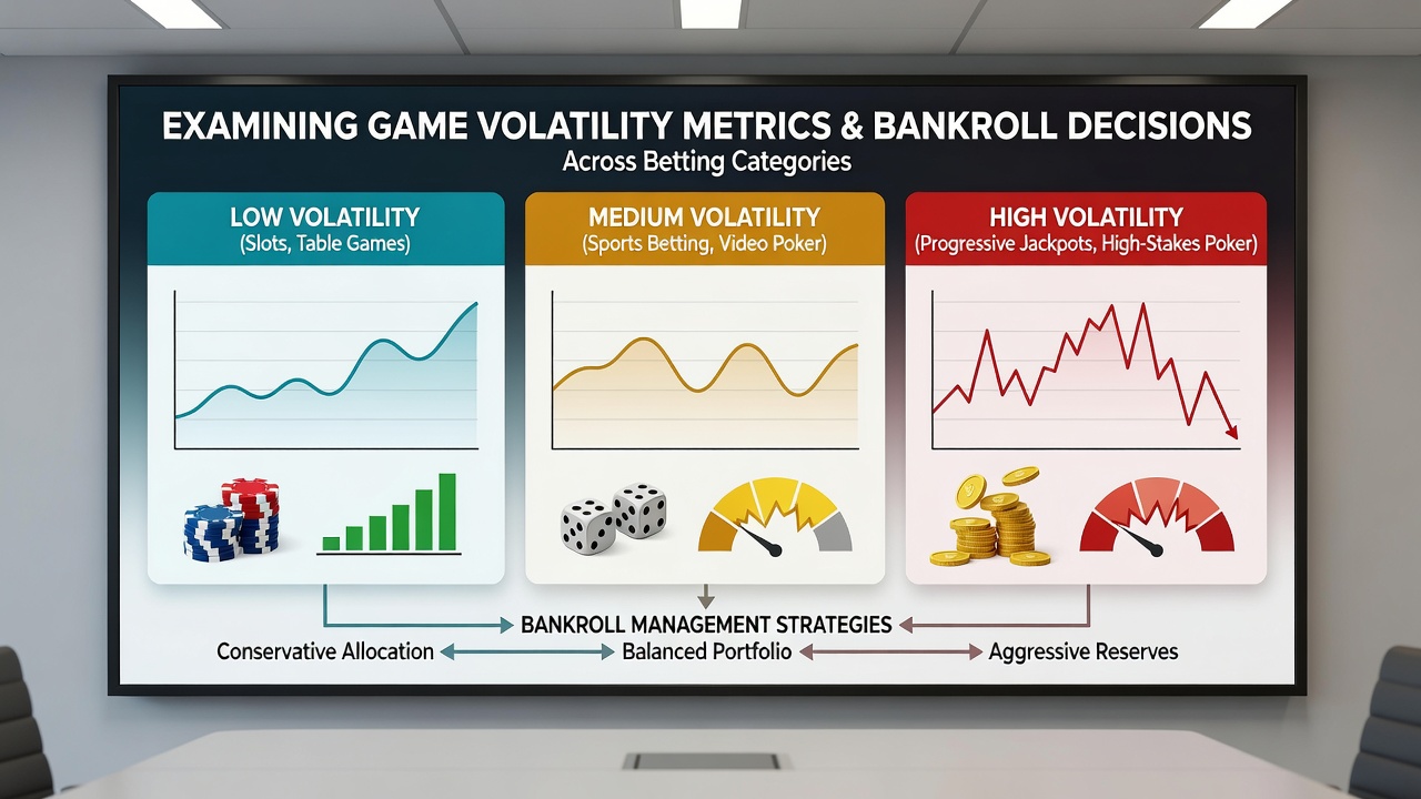 Infographic illustrating bankroll allocation models based on game volatility levels