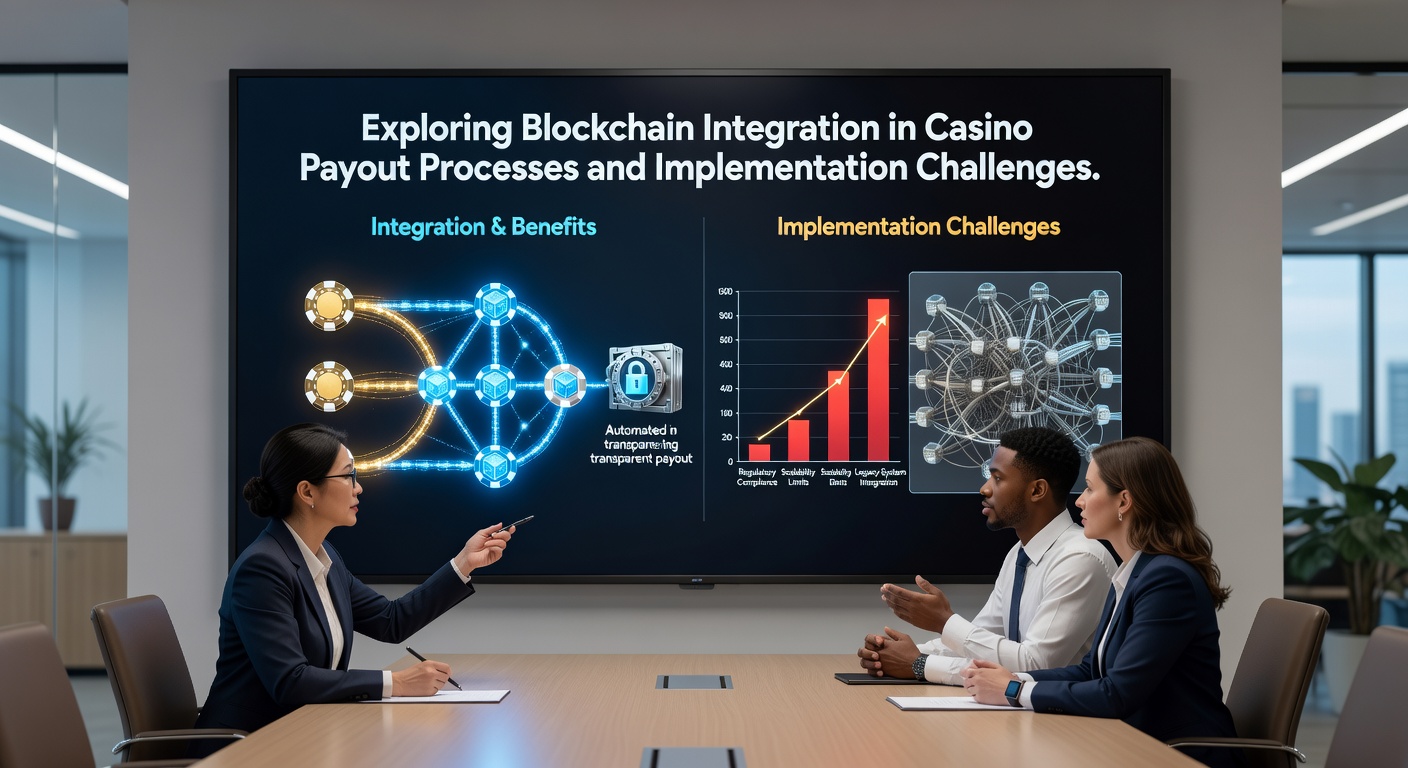 Casino floor with digital screens displaying real-time blockchain transaction confirmations for player payouts