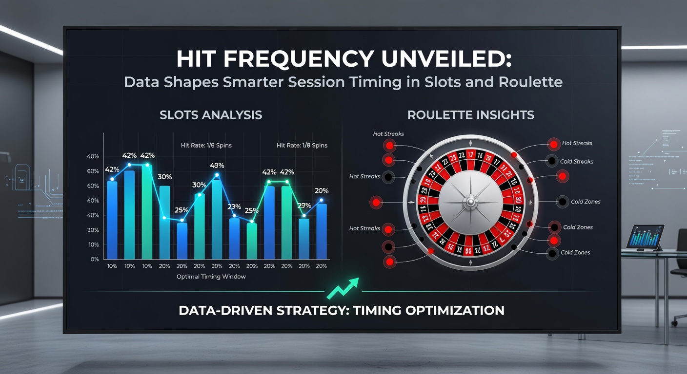 Roulette wheel in action with overlaid data charts illustrating hit frequency during peak session times