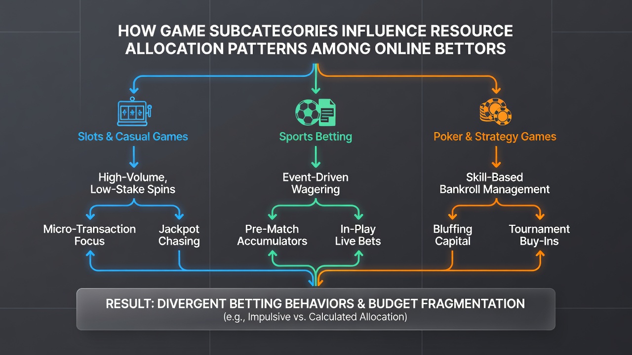 Charts displaying resource allocation trends across different online gaming subcategories