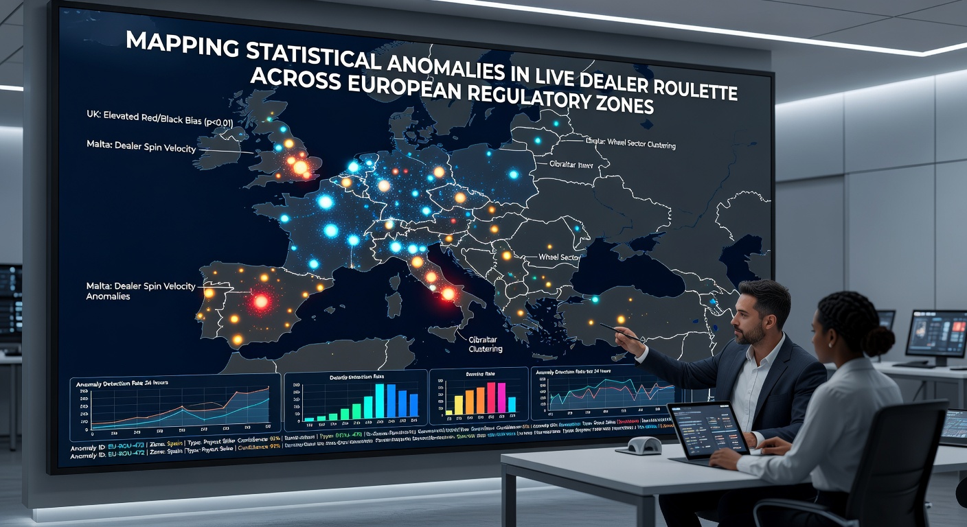 Live dealer roulette table with digital monitoring interfaces displaying real-time statistical anomaly alerts