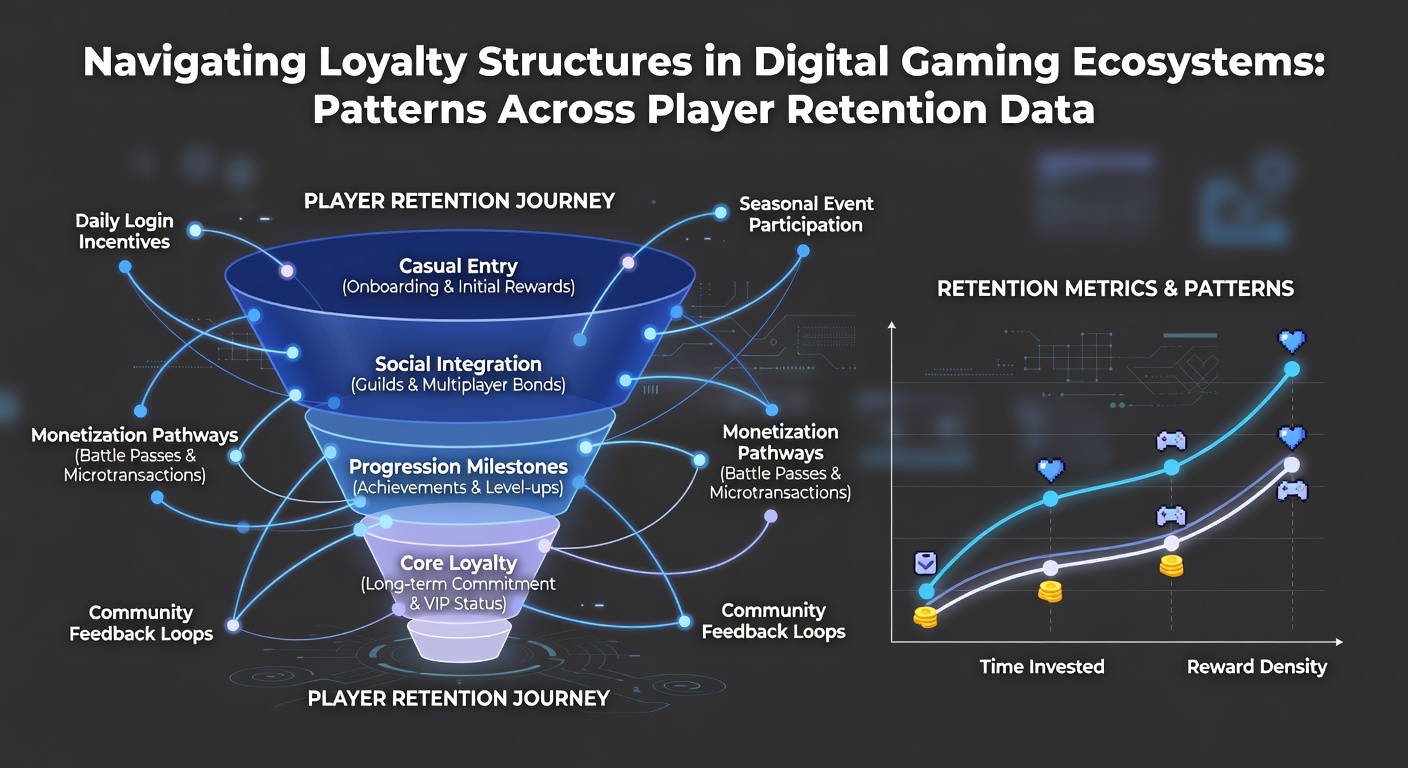 Infographic displaying player retention graphs and loyalty program progression metrics over time