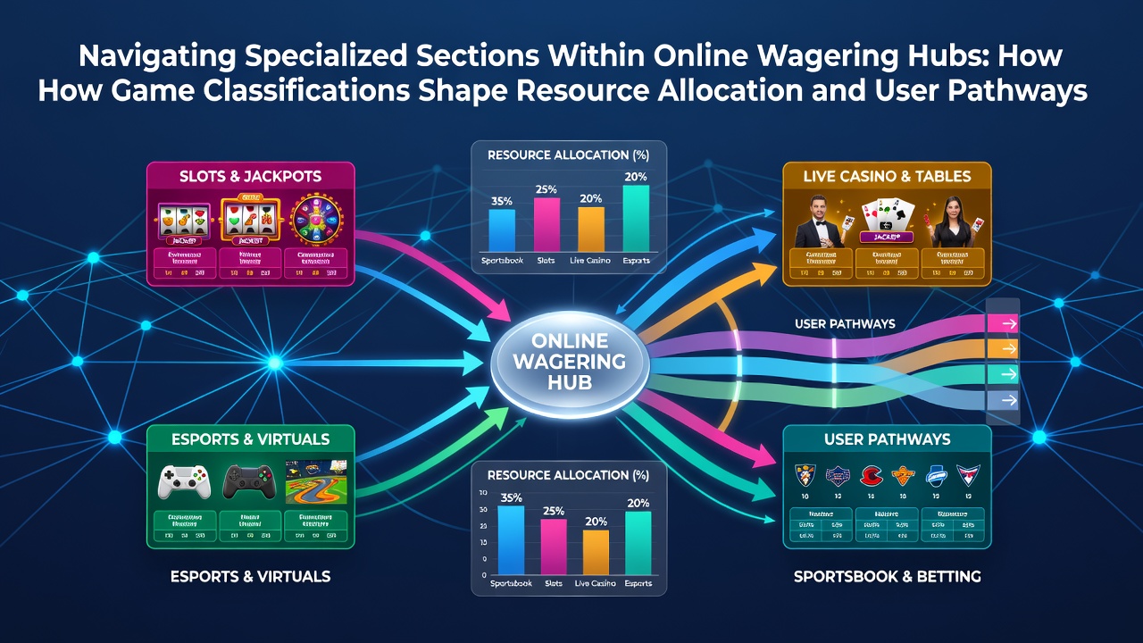 Diagram showing how different game classifications organize sections within online wagering platforms and direct user navigation flows