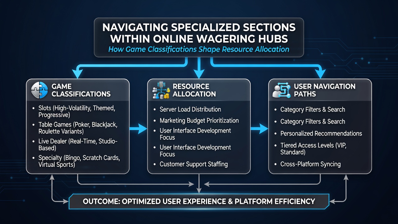 Screenshot of categorized game sections in a typical online wagering interface illustrating separate pathways for slots, tables, and sports betting