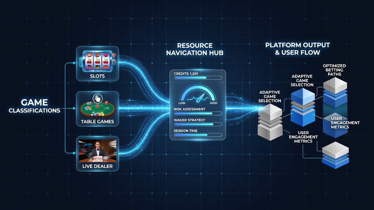 Digital gambling platform interface showing categorized game sections and navigation menus